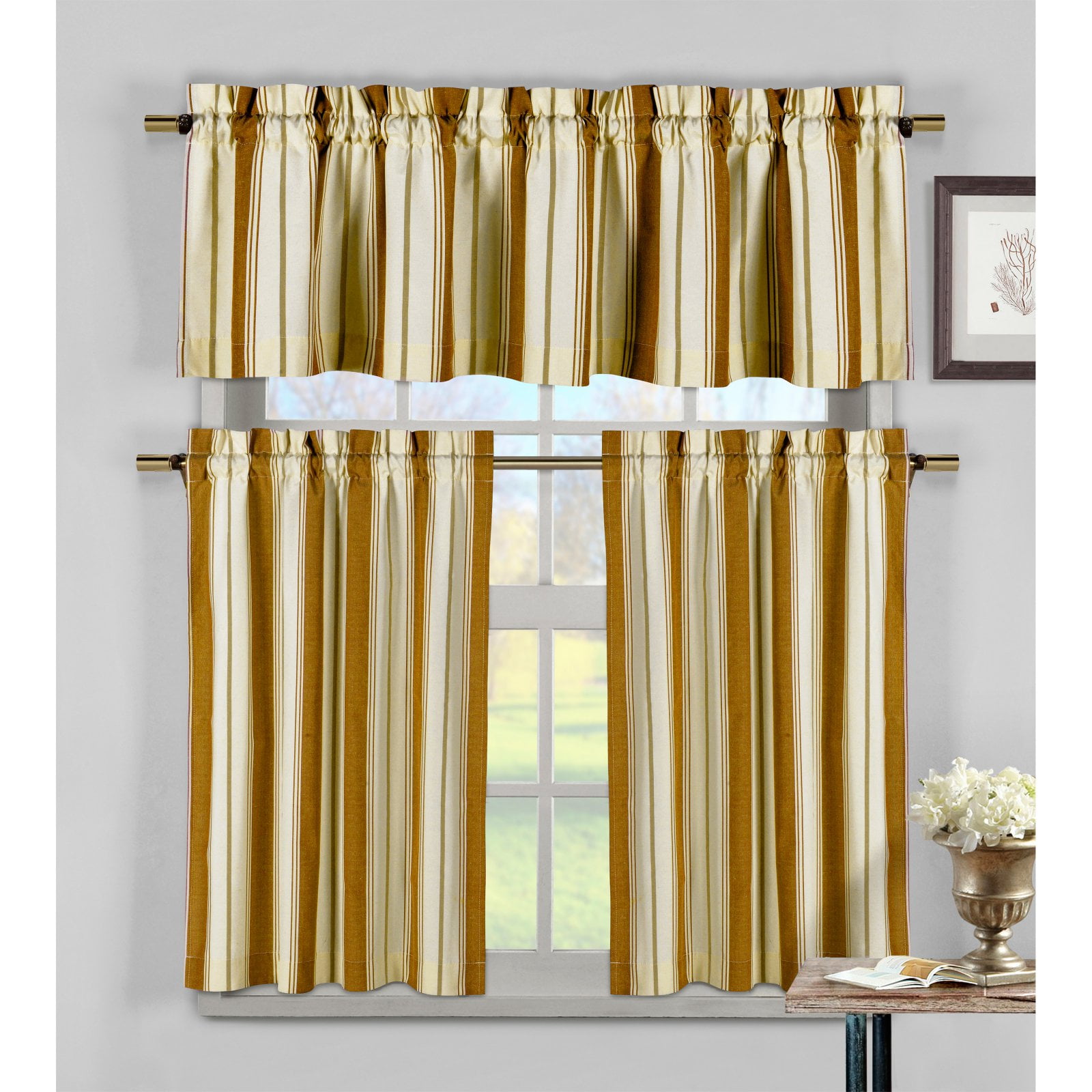 Brookline Kitchen Curtain 3Pc Set - Walmart.com - Walmart.com