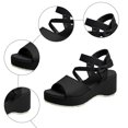 thumbnail image 4 of Rokment Womens Bow Platform Wedge Dressy Sandals Fashion Casual Leather Open Toe Ankle Strap Chunky Heeled Dress Summer Shoes for Bride Wedding Business Black Size 6, 4 of 7