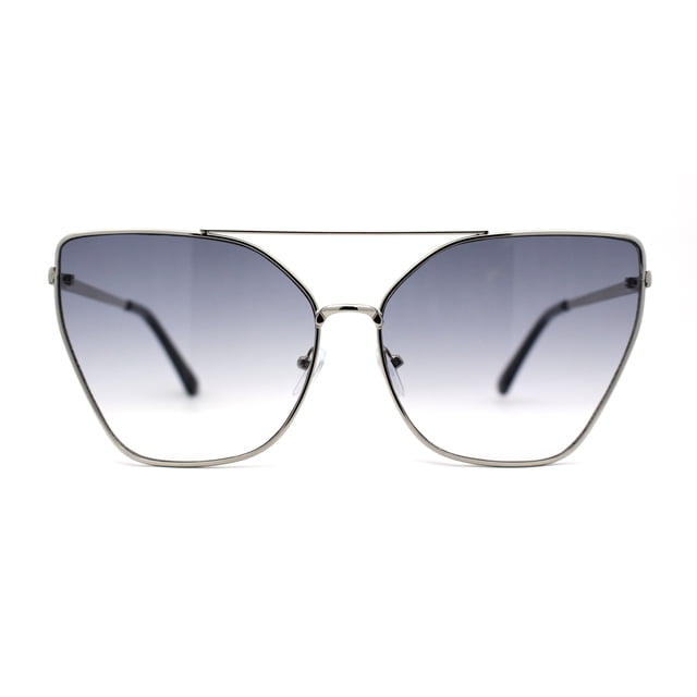 Lunettes de Soleil pour Femmes Surdimensionnées à Monture Métallique Motif Oeil de Chat Designer Argent Fumé