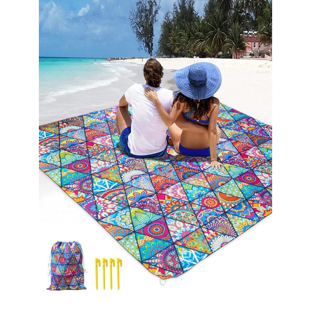 1pc Mandala Print Beach Towel, Red Violet Microfiber Soft Absorbent Swimming Towel For Outdoor