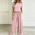 thumbnail image 2 of Zynoxe Plus Size Pajamas Set Women Contrast Trim Short Sleeve Tops and Wide Leg Pants Sleepwear Sets Casual Stretchy Loose Lounge Sets, 2 of 6