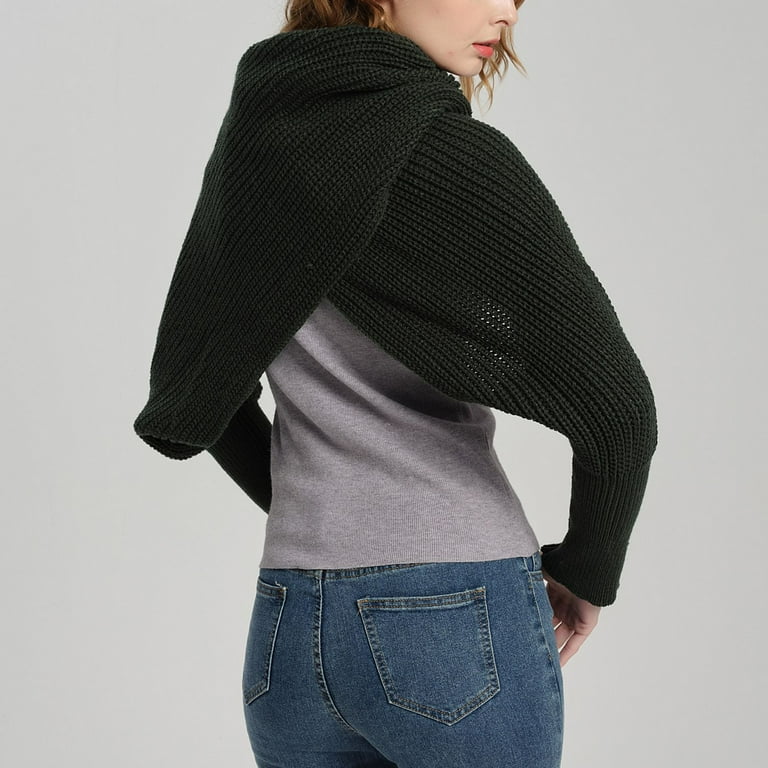 SWSMCLT Women s Bolero Shrug Sweater Scarf Winter Fashion Fitted Thick Soft Top Warm Spring Cowl Neck Knit Shawl Dark Green One Size
