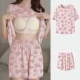 thumbnail image 2 of Agkizg Summer Womens Pajama Set Two-piece Pjs Sets Plus Size Short Sleeve Shirt with Breast Pad and Shorts Pajama Set Soft Sleepwear Loungewear Nightwear Sets Pink L, 2 of 4