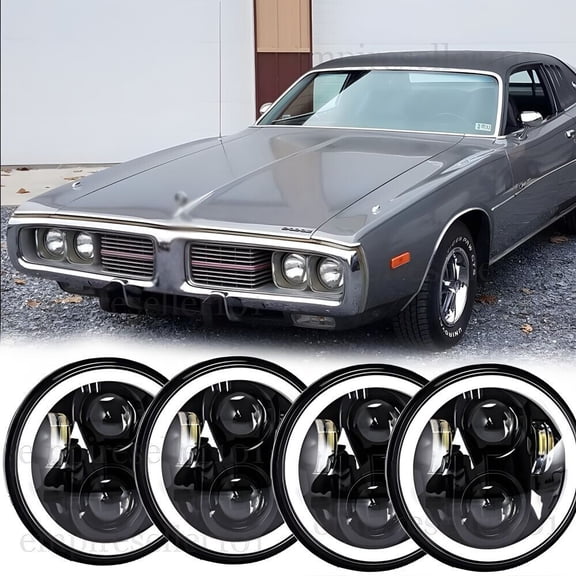 4PC 5.75" LED Round Headlights Halo Angel Eyes DRL for Dodge Charger 1966-1974