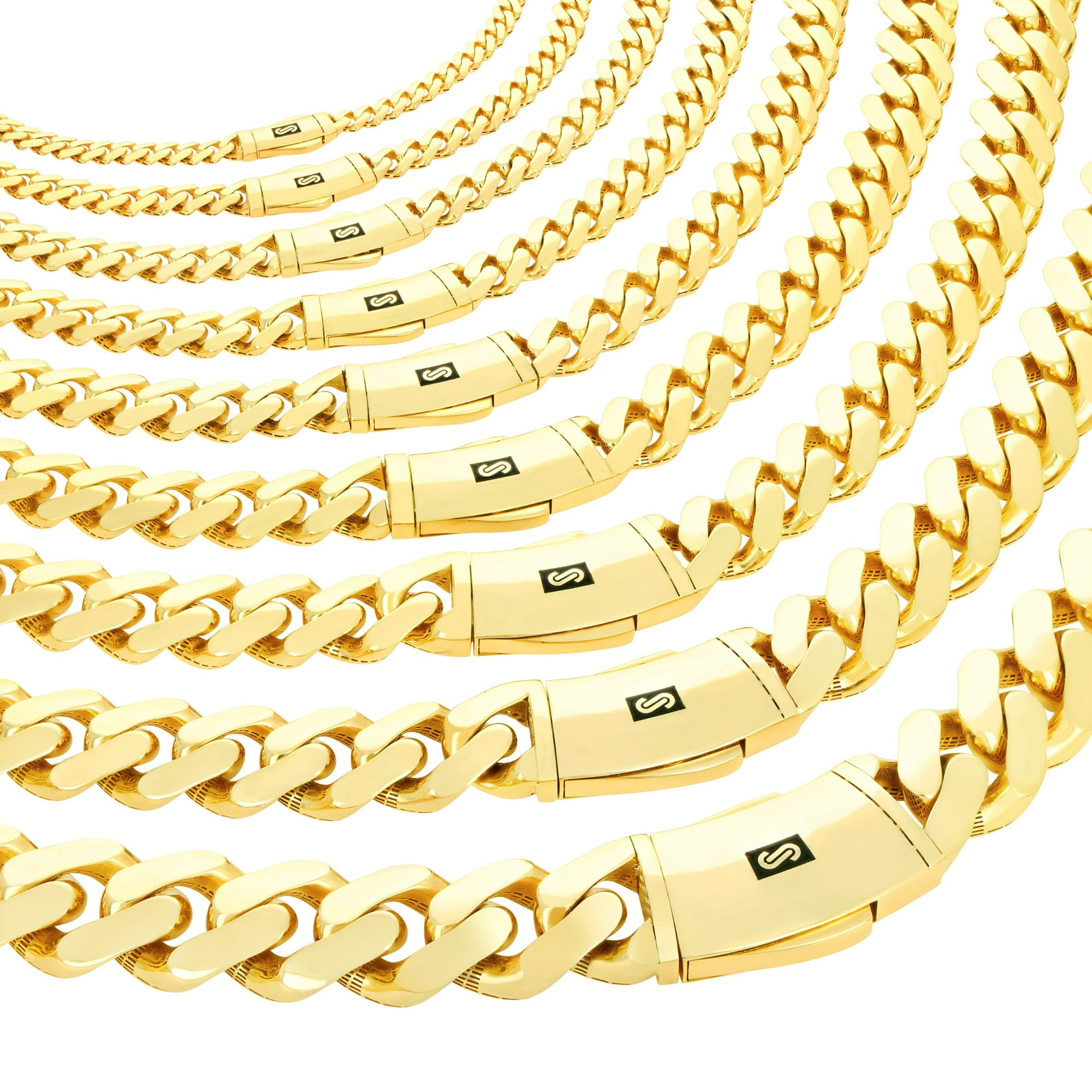 Nuragold 10k Real Yellow Gold Royal Monaco Miami Cuban Link Necklace 16"-30" (5mm-20mm) Italian Jewelry for Men & Women