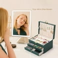 thumbnail image 2 of Jewelry Box with Organizer Drawer, 3-Layer Jewelry Organizer box for Rings Earrings Necklace Bracelets jewelry boxes, Gift for Women Girls (Green), 2 of 7