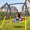 Blue, variant on Pawverly Heavy Duty Swing Set for Backyard, Metal Outdoor Swing Stand Supports Up to 440lbs, Includes 32” Saucer Swing and 26.2” Belt Seat for Backyard Playground Fun