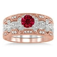 thumbnail image 2 of 1.5 Carat Ruby & Diamond Vintage Trio Bridal Set Engagement Ring on 10k White Gold, 2 of 2