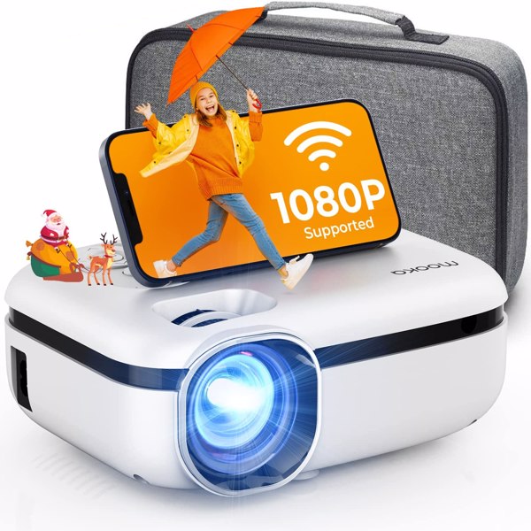 MOOKA Mini Video Movie 1080P Supported Projector with WiFi, 8000Lumens Home  Theatre Projector with Carrying Bag, Support 200