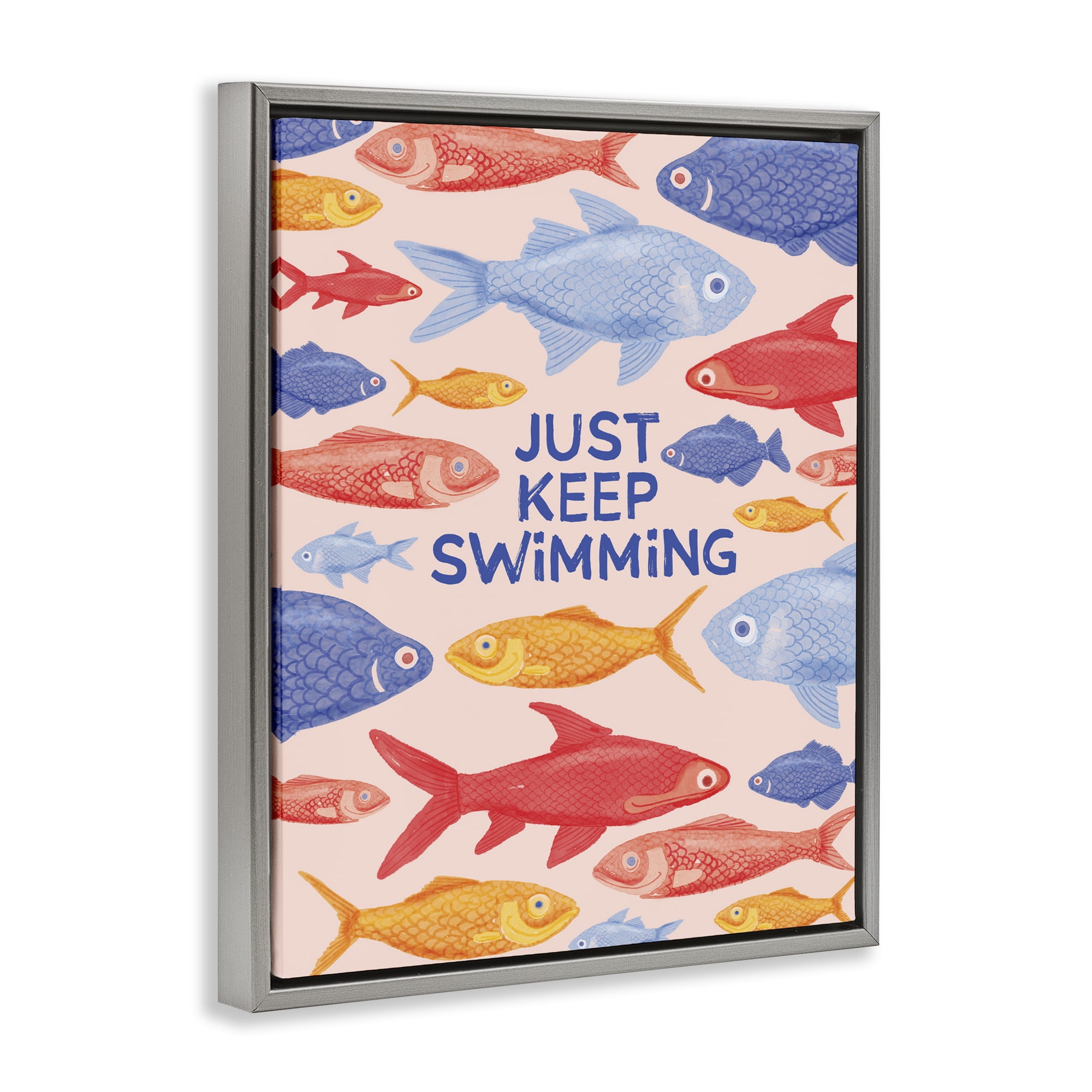 Stupell Industries Just Keep Swimming Fish Gray Framed Floater Canvas Wall Art, design by The Paper Curator