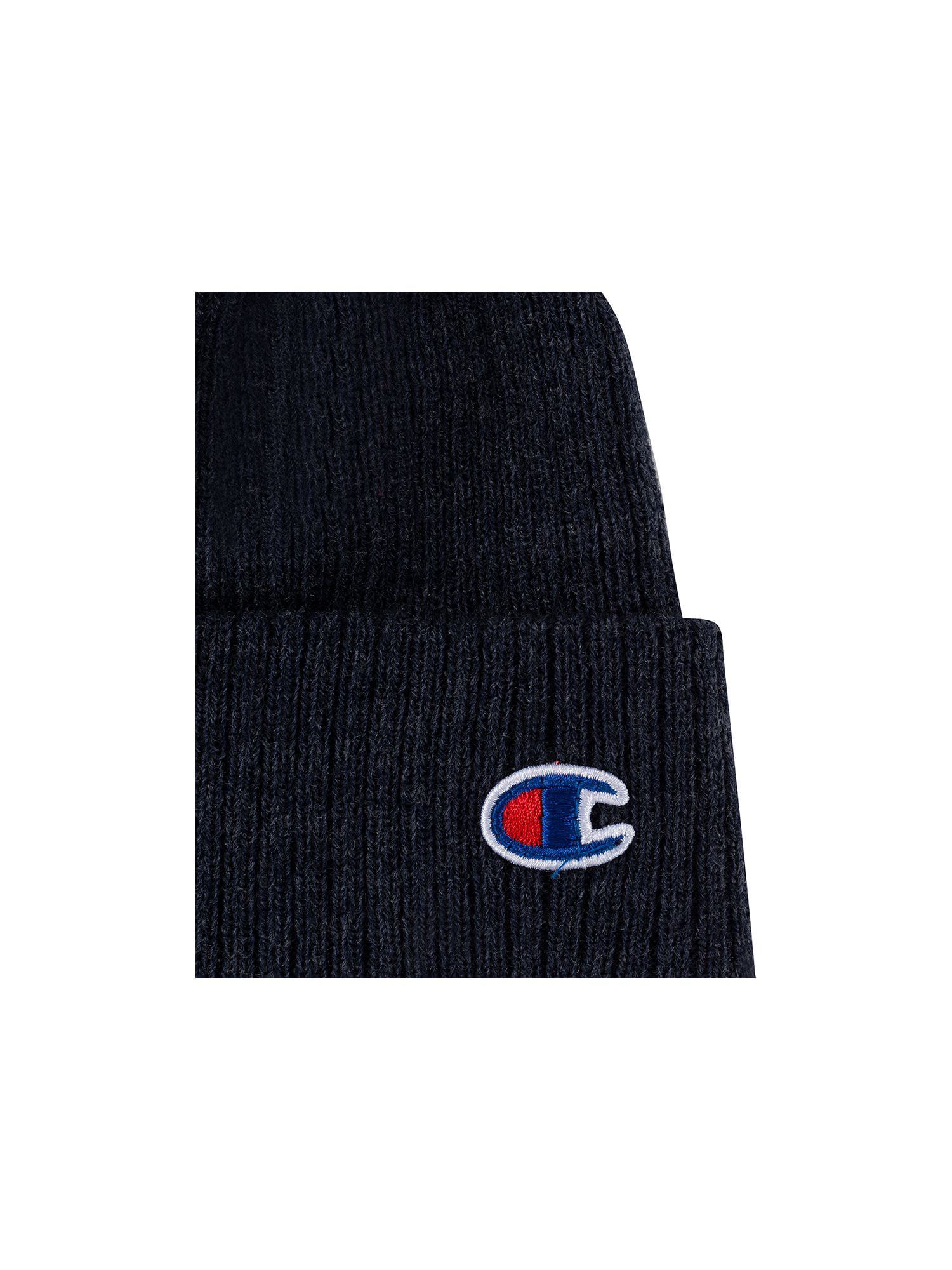 CHAMPION Ribbed Beanie Fitted Black Cap Acrylic Hat Logo Embroidered