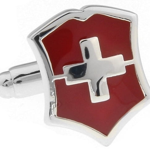 Perfect Cufflinks Silver Tone Red Enamel Cross Cufflinks