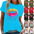 thumbnail image 6 of Aloohaidyvio Blouse for Women under $10,Womens Fashion Colorful Lips Printed Short Sleeve T-Shirt Round Neck Loose Retro Tops, 6 of 6