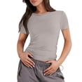 thumbnail image 1 of Susanny T-Shirt Court à Col Rond pour Femme, Décontracté, Manches Cap, Coupe Ajustée, Athlétique, Course, Uni, Basique, Court, Haut, Gris Pâle, TP, 1 of 4