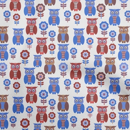 oneOone Rayon Medium Blue Fabric Owl Craft Projects Decor Fabric Printed By The Yard 56 Inch Wide-aA