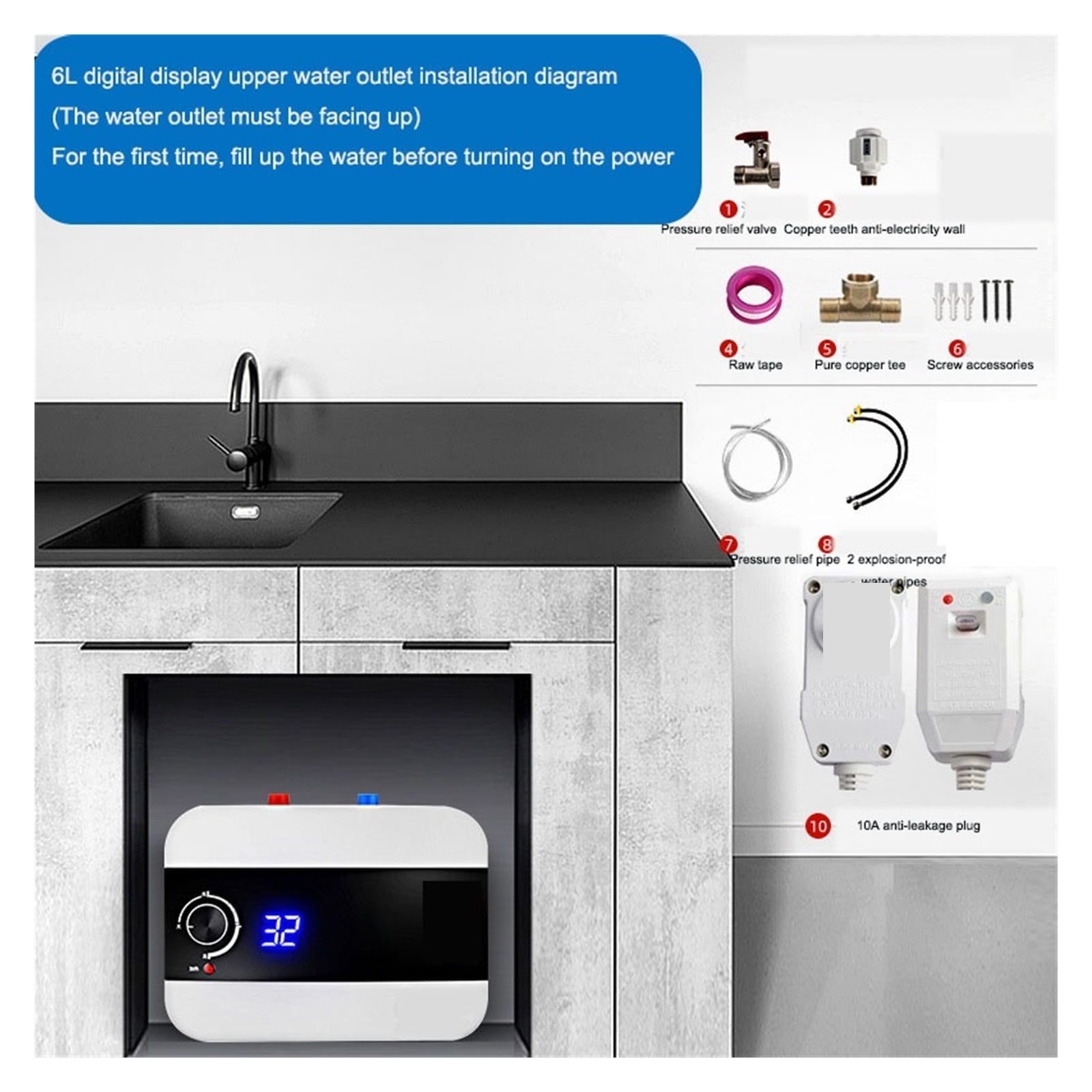 Electric Water Heater 10L Large Capacity Water Storage Type Kitchen Small Electric Water Heater That Is Hot For Washing Dishes ,Energy Saving