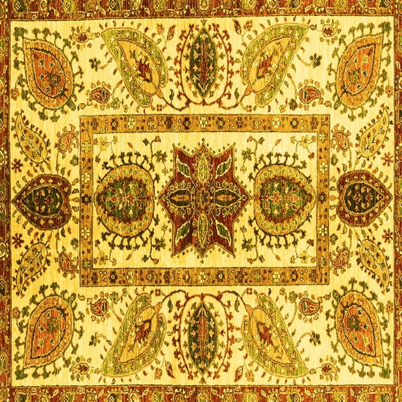 Ahgly Company Indoor Square Oriental Yellow Modern Area Rugs, 3' Square