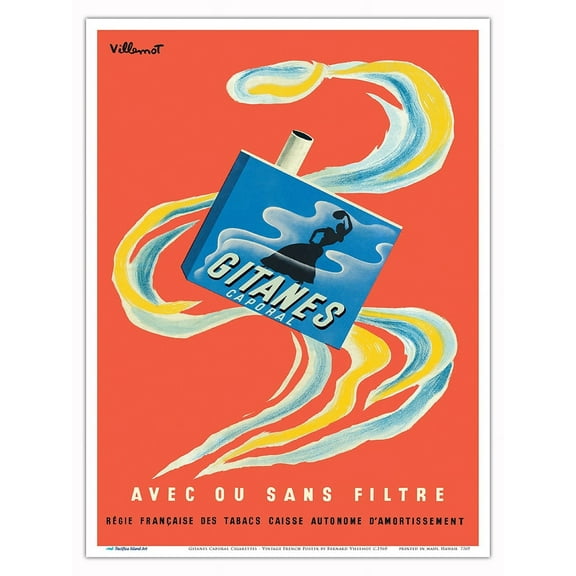 Gitanes Caporal Cigarettes - Vintage French Advertising Poster by Bernard Villemot c.1960 - Master Art Print (Unframed) 9in x 12in