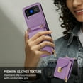 thumbnail image 6 of Allytech Case for Samsung Galaxy Z Flip4, [Large Capacity] Wallet Case with Card Slots & Zipper Pocket, Premium PU Leather Metal Snap Kickstand Shockproof Case with Shoulder Strap, Purple, 6 of 7
