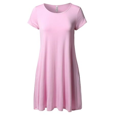 - FashionOutfit Women's MODAL Solid Soft Stretch Short Sleeve Pocket Tunic Dress Top