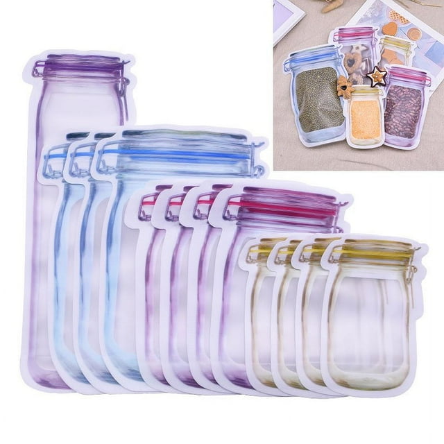 CNKOO 30 Pcs Sacs Réutilisables pour Bocaux Mason, Sacs de Rangement pour Aliments Frais, Pochettes à Fermeture Éclair pour Collations, Organisateur de Pique-Nique pour Sandwichs, Sacs Frais pour Enfants (L Bleu)