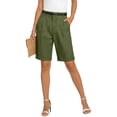 thumbnail image 3 of Dwellite Linen Short for Women Summer Bermuda Shorts with Pockets Dressy Casual Button Wide Leg Beach Short Army Green 2XL, 3 of 7
