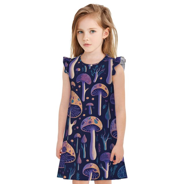 Balery Floral Hippie Mushrooms Camisón de princesa para niñas, pijama de algodón con mangas abullonadas, suave y bonito.-Large