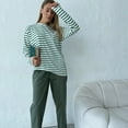 thumbnail image 4 of Jalioing Striped Shirt for Women Casual Ladies Top Spring Long Sleeved Dropped Shoulder Loose Stripe Tops (Medium, Green), 4 of 7