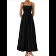 thumbnail image 2 of Vestidos Largos de Verano para Mujer, Vestido Informal con Tirantes Finos, Fruncido, Corte A, y Fluido. Negro S, 2 of 7