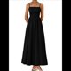 thumbnail image 2 of Vestidos Largos de Verano para Mujer, Vestido Informal con Tirantes Finos, Fruncido, Corte A, y Fluido. Negro S, 2 of 7