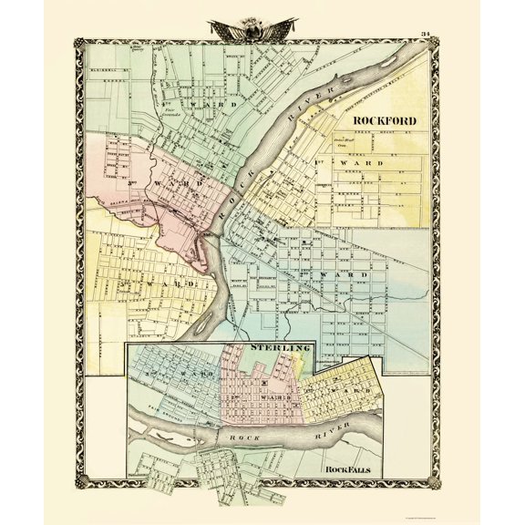 Rockford, Sterling, Rock Falls Illinois 1870 - 23 x 27.64