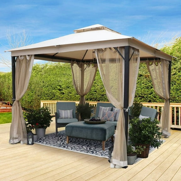 Segmart 10X10FT Softtop Metal Gazebo with Mosquito Net,Sturdy Heavy Duty Double Roof Canopy,Galvanized Steel Design Outdoor Tent,Suitable for Gardens,Patio,Backyard