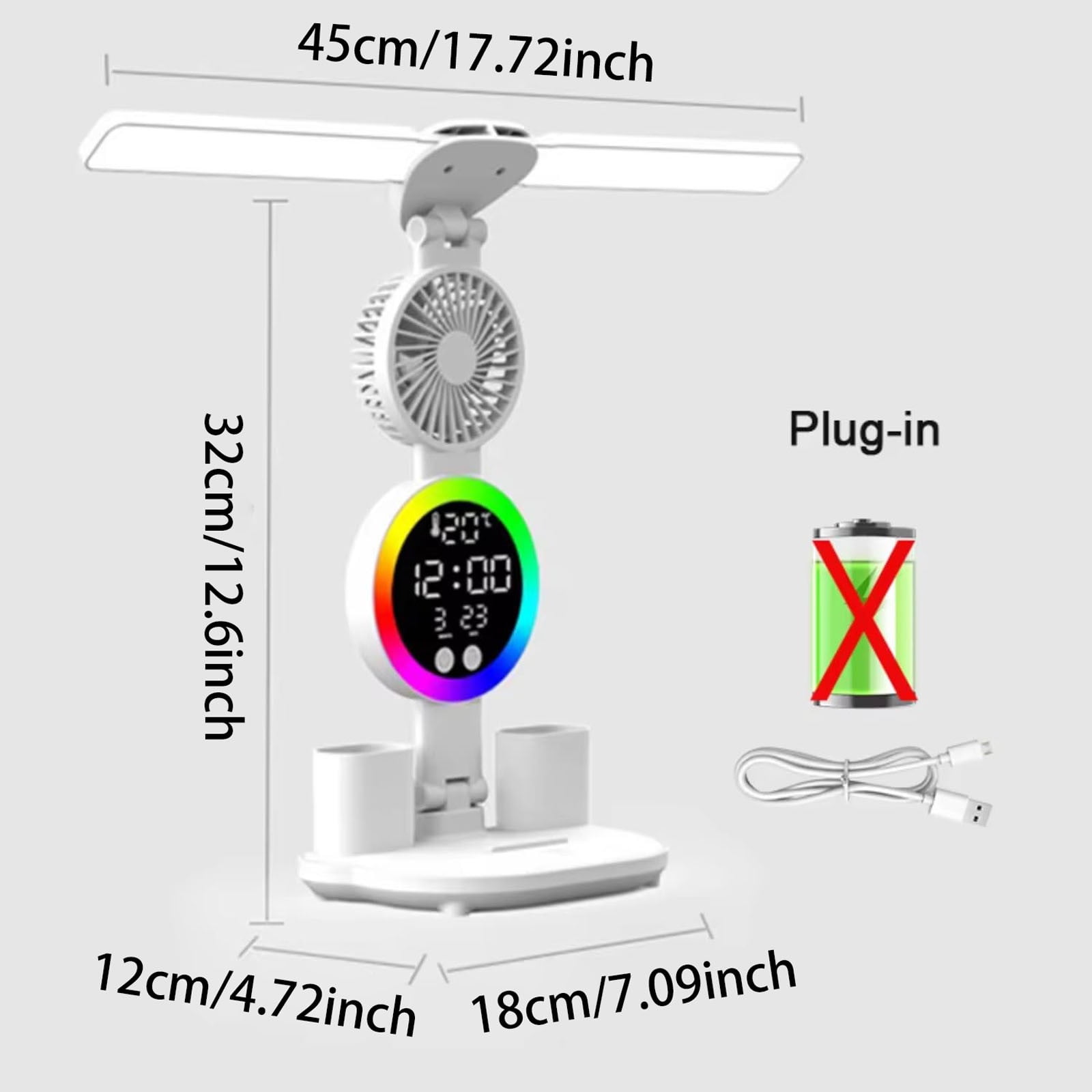 LLDYYDS Rechargeable Table Lamp Study Desk Lamp Reading Light Night Light with Fan Clock Dispaly Reading Desk Light