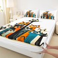 thumbnail image 5 of Manfei Whimsical Cat Bed Sheets, Cartoon Kitten Full Size Sheets, Orange Teal, 4 Pieces, 1 Flat Sheet, 1 Fitted Sheet and 2 Pillowcases, 5 of 6