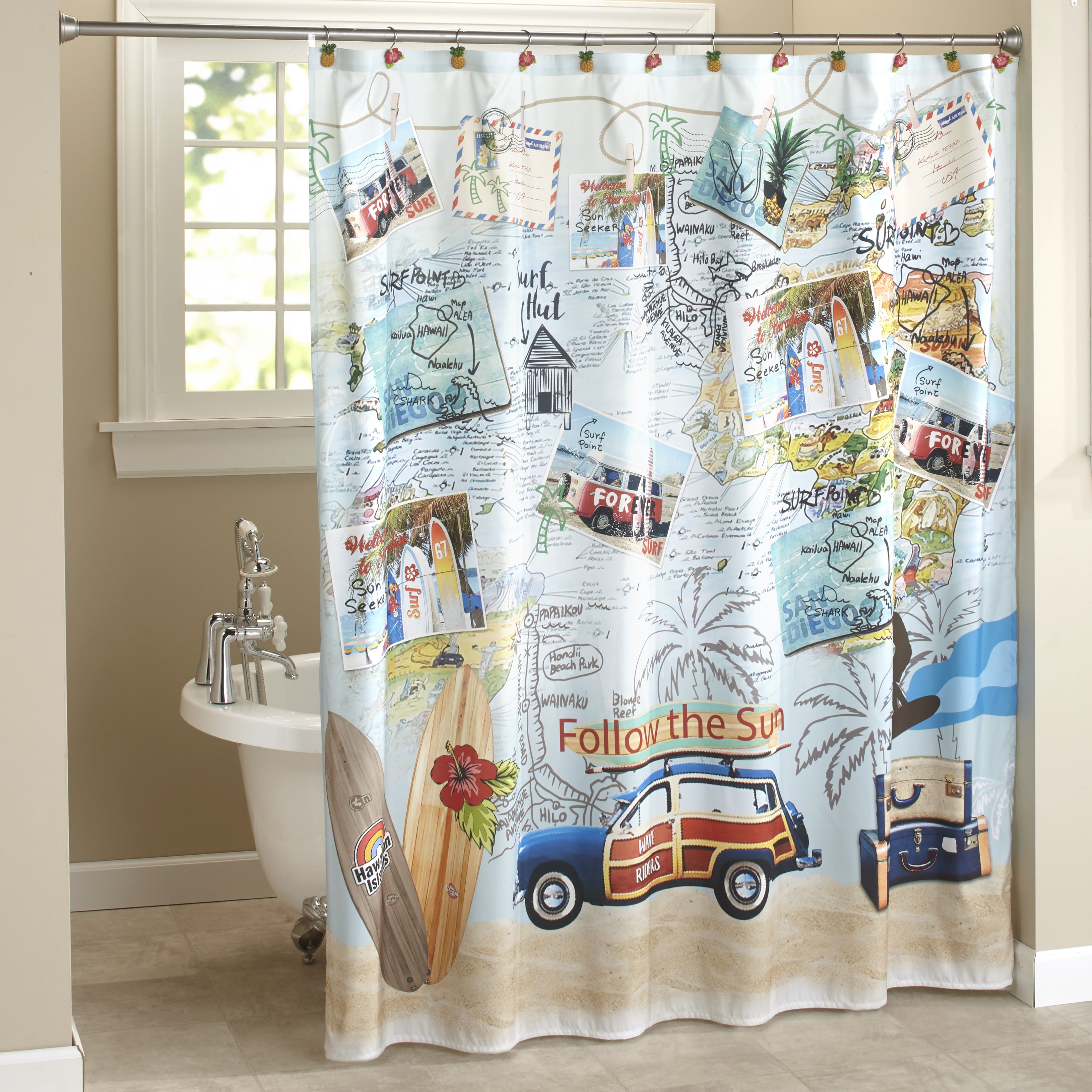 Nation Flags around the world Bathroom Fabric Shower Curtain & 12 Hooks 71Inch 