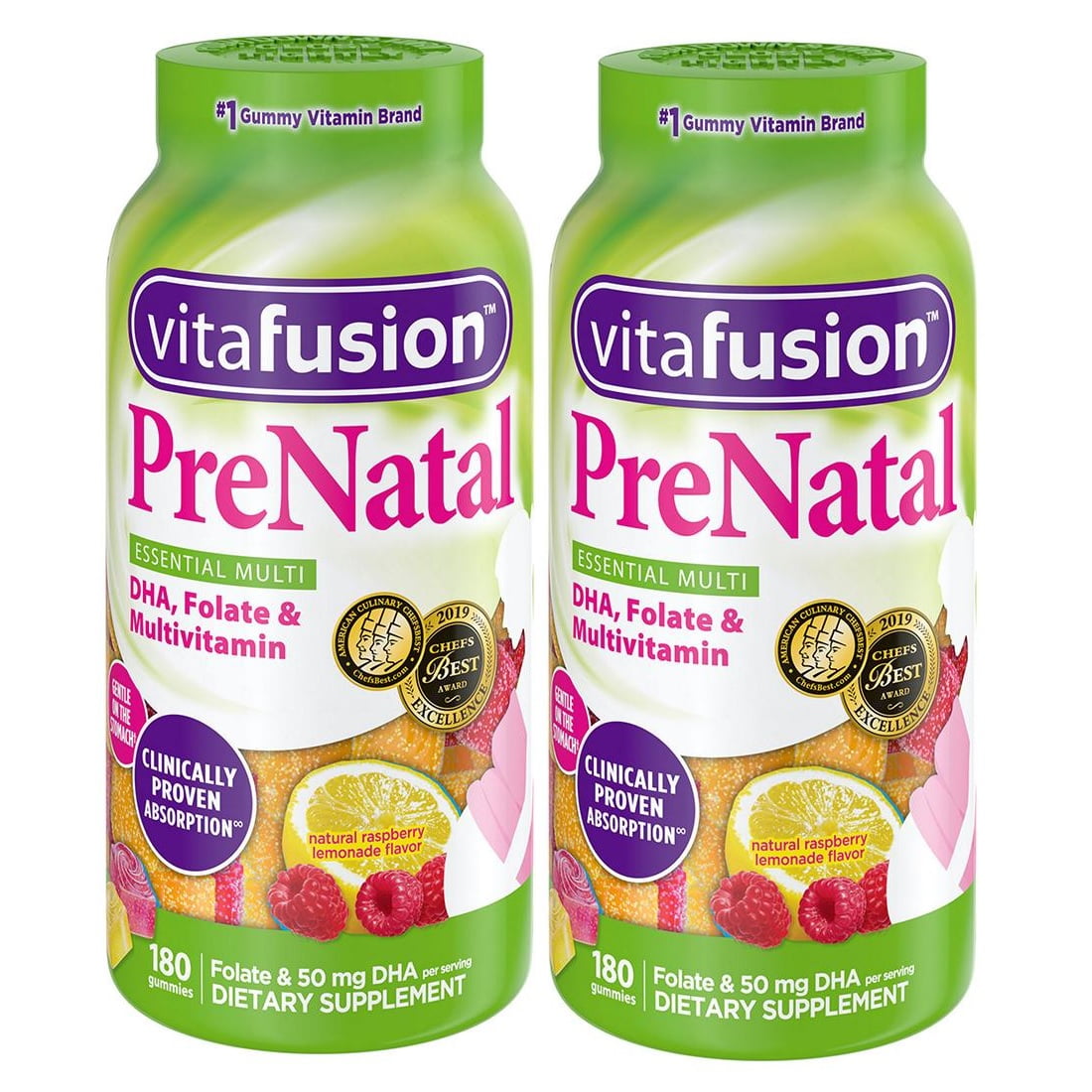 2 PACK | VitaFusion PreNatal DHA, Folate and Multivitamin Gummy, 180 ct.