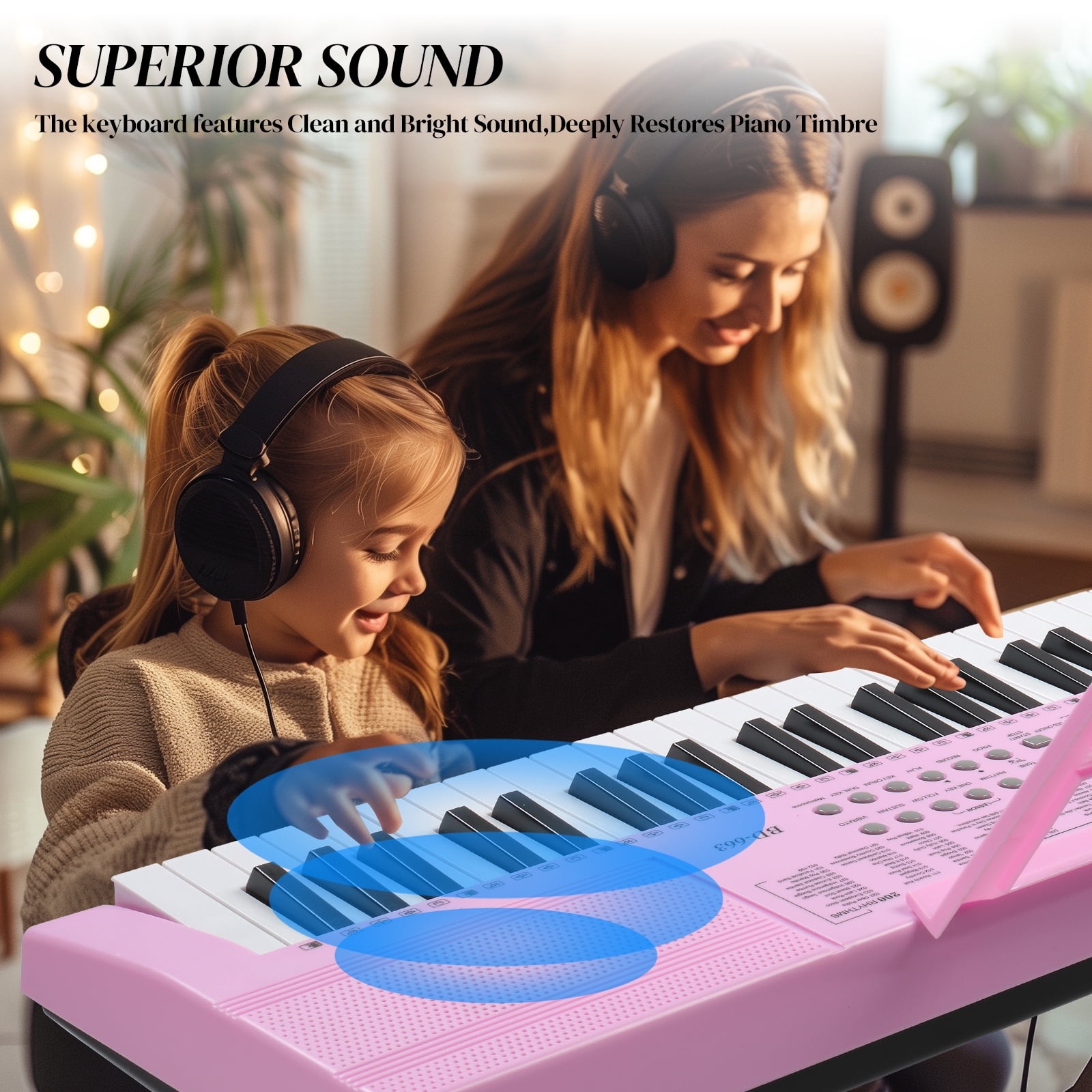 Ktaxon 61 Keys  Keyboard Piano with Lighted Keys, X-Stand, Piano Bench, Pink