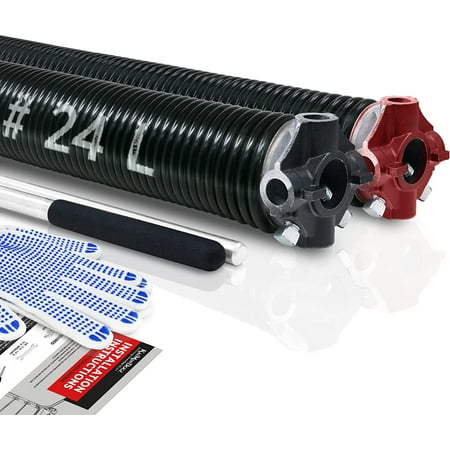 

Pair of 2 Garage Door Torsion Springs Set with Non-Slip Winding Bars & GlovesHigh Quality Precision Electrophoresis Black Coatedfor Replacement & InstallationMIN 16 000 Cycles (0.218x2 x24 )