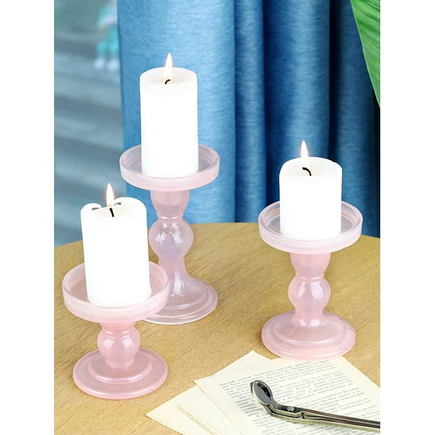 Glass Candle Holders 3 Pieces Crystal Clear Candlesticks with
