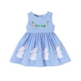 thumbnail image 2 of Wuxian Toddler Girls Sleeveless Easter Dresses Classic Plaid Cartoon Bunny Floral Embroider Round Neck High Waist Pleated Dress Party Casual Summer Clothes Summer Guest Dress,Blue,9-12 Months, 2 of 5