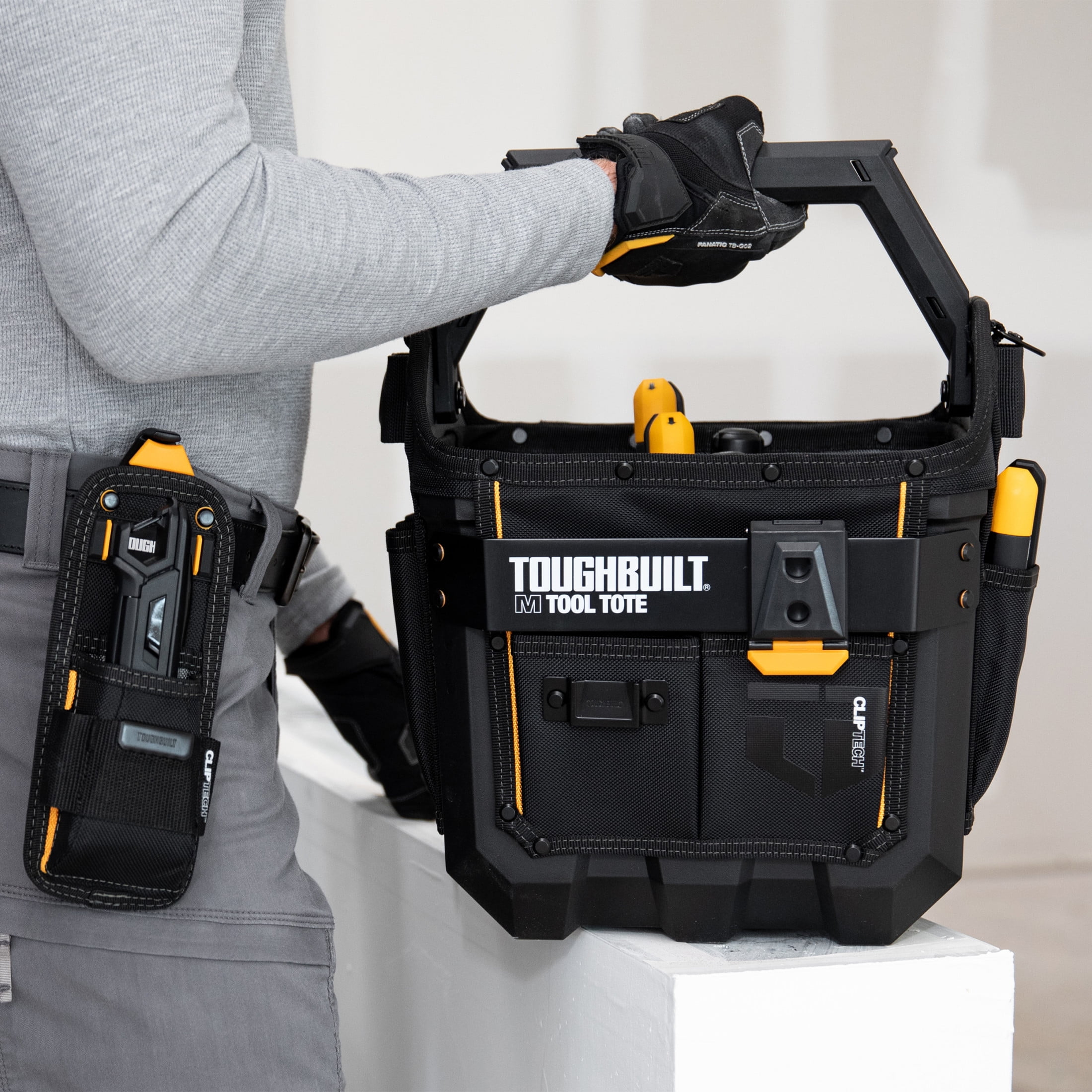 ToughBuilt – 12" Massive Mouth Tool Bag, Compact Wide-Opening Hard Body Tote Bag