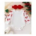 thumbnail image 6 of Suealasg Baby Girls Halloween Outfit 3Pcs Newborn Girl Christmas Clothing 3 6 9 12 18 Months Infant Girls Long Sleeve Romper Santa Claus/Ghost/Turkey Embroidery Suspender Skirt Headband Sets, 6 of 8