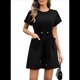 thumbnail image 2 of Vestidos de Mujer Verano 2025, Informales, Cuello Redondo, Volantes, Corta, Fluidos, Corte A, Minivestido con Bolsillos, Negro, Talla XL, 2 of 8
