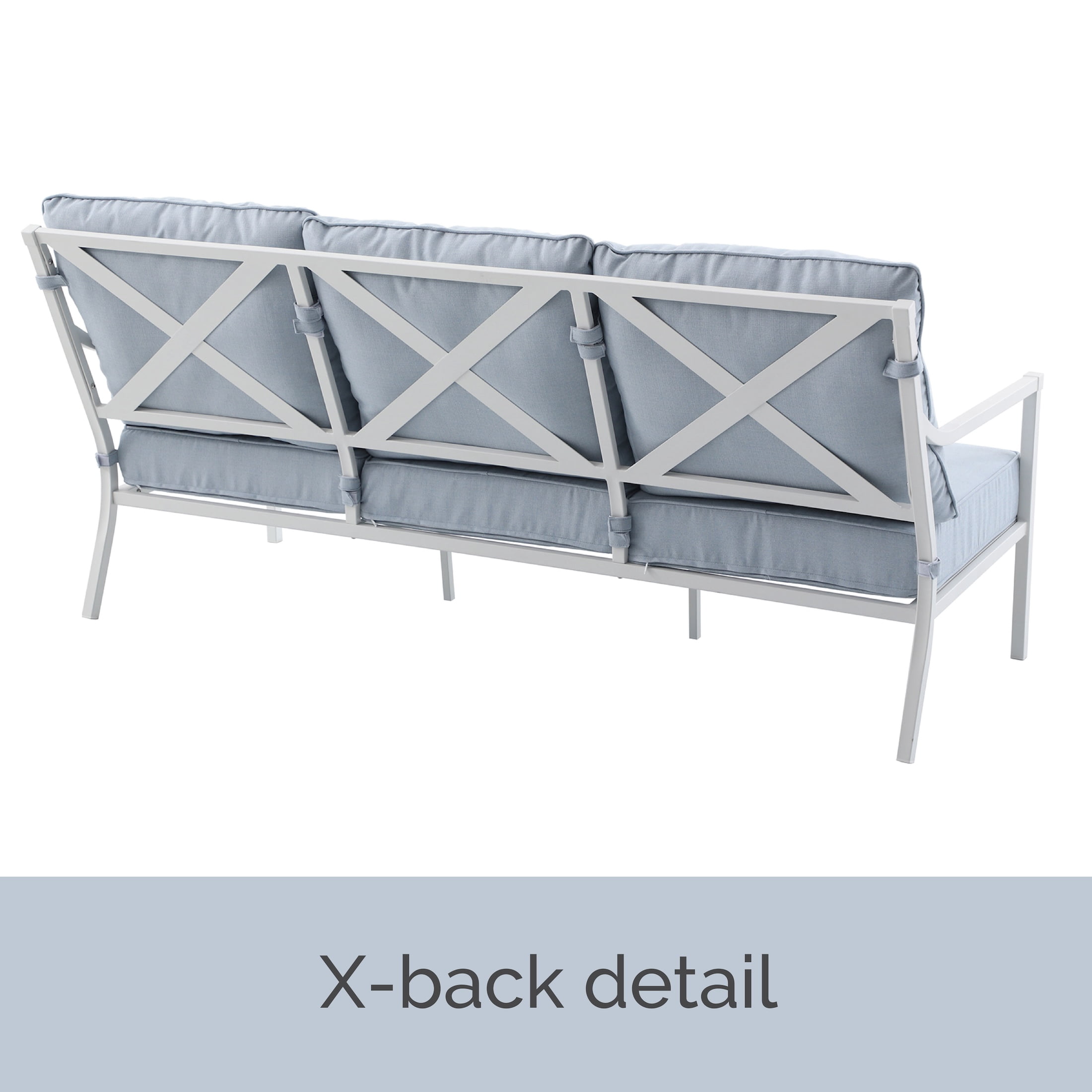 My Texas House Cambria Steel Outdoor Sofa, White/Blue