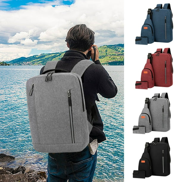 Mochila para portátil empresarial con carga USB | Set de 3 piezas Bolsos de pecho con hombro convertibles | Poliéster multifuncional antirrobo de gran capacidad | Múltiples compartimentos | Tamaños: