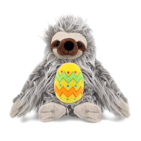 DolliBu Super Soft Grey Sloth with Yellow Easter Egg Plush - Perfect Sloth Stuffed Animals for Easter Basket, Cute Easter Egg Stuffed Animal Spring Toys for Girls, Boys, and Babies - 7 Inches