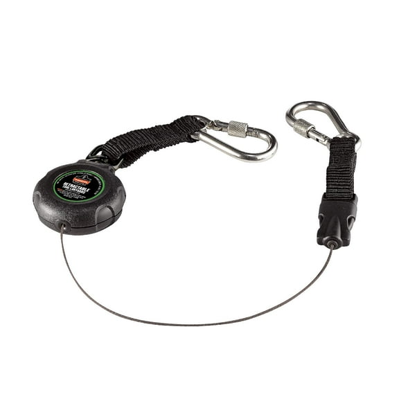 Ergodyne - 19300 Squids 3000 Retractable Lanyard with Carabiner Mount and Attachment End, Tool Weight Capacity 1 lbs,Black CA1
