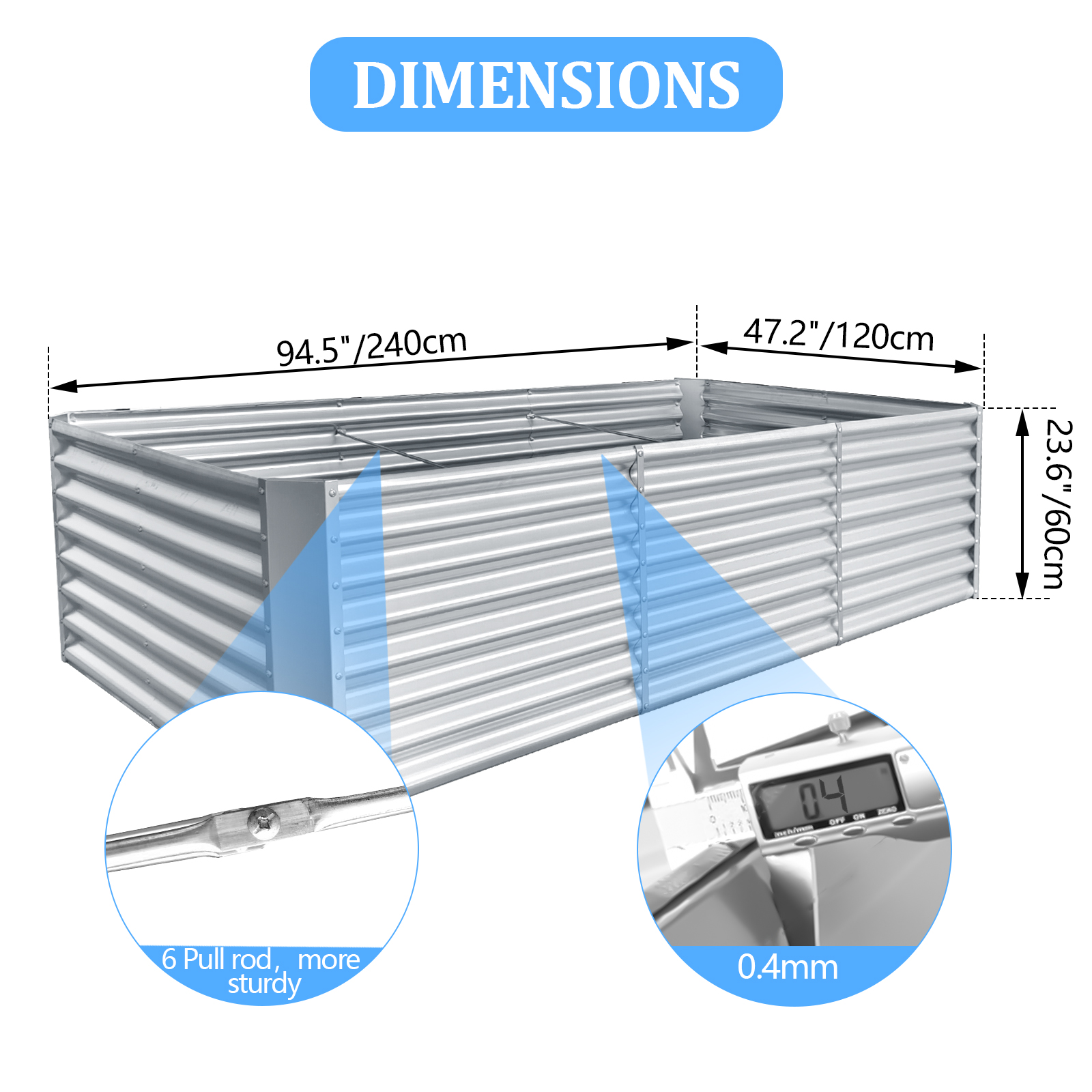 EVGTTI  8x4x2ft  Metal Galvanized Raised Garden Bed for Vegetables Flowers Ground Planter Box