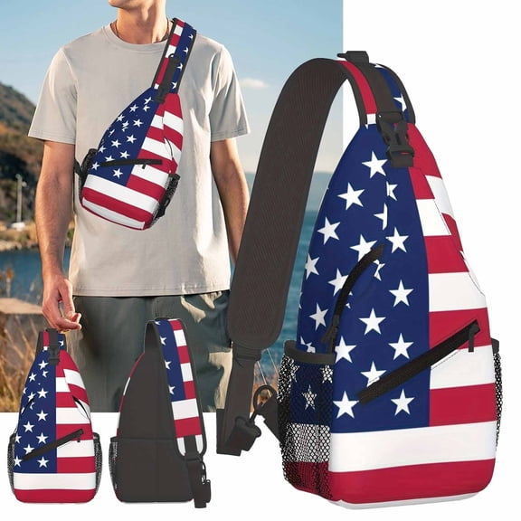 USA Flag Patriotic Sling Bag, Waterproof Crossbody Chest Bag with Adjustable Strap & Multiple Pockets, for Travel, Commute & Daily Use