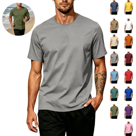 Mfakffe Mens Summer Shirts Big and Tall Casual T-Shirt Lightweight Short Sleeve Undershirts Athletic Crew Neck Clothes(Gray,4XL)